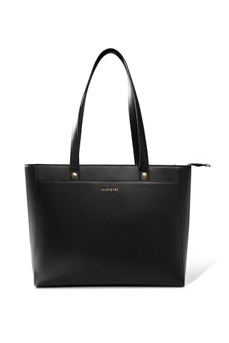 Image of Premium Work Tote Bag for Women with 16-Inch Laptop Compartment | Vegan Leather Office Travel Handbag with Trolley Sleeve, Water Bottle Pocket & Organized Compartments |