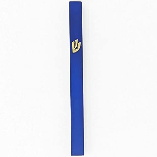 18 Lane Mezuzah For Door, Aluminum Metal Indoor/Outdoor Jewish Mezuzah Case Prayer Judaica (Blue/Gold) #TOP2