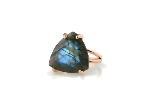 Bagues en Labradorite et Anneau Or Rose 14k - Bague Déclaration Femme