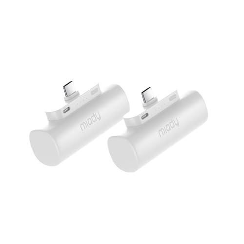 Miady 2-Pack 5000mAh Mini Portable Charger with Built-in Type C Connector, 5V 2.4A USB-C Output Fast Charging Small Power Bank Compatible with iPhone 17/16 Galaxy S24/S22 iPad (2 White)
