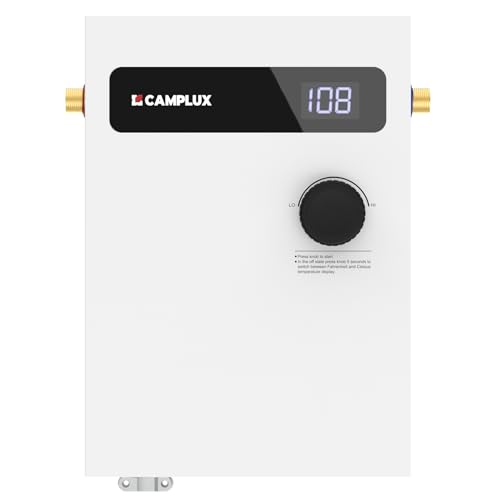 CAMPLUX Tankless Water Heater Electric 11kW 240 Volt, Point-of-Use Digital Display, Electric Instant Hot Water Heater with Self-modulating, Side Water Connection for Easier Installation, White