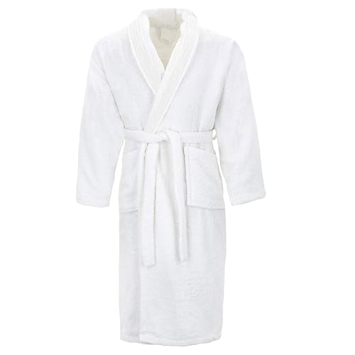 Peignoir 100% coton de couleur blanc éponge XL mixte avec ses 3 coutures élégantes