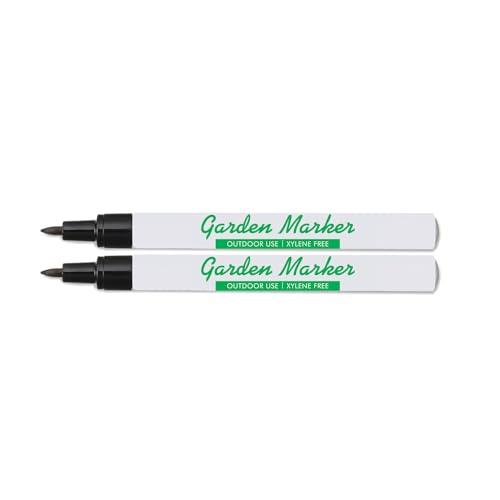 Garden Markers for Outdoor Use 0.8 mm Medium Point Black - Fade Resistant Ink Waterproof Xylene Free No Smudging Dries Quick Alcohol Based Garden Marker Pen Use On Almost Any Surface 2 Count