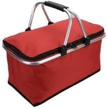 Insulated Foldable Picnic Basket, Collapsible Cooler and Shopping Bag with Aluminium Frame, Red