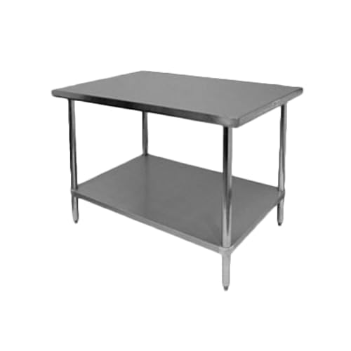 FSE SLWT42460F Work Table, 24" x 60" x 35", 18 gauge/430 Stainless Steel Flat top, Turn-Down Edges, Galvanized Steel Adjustable undershelf & Legs, 1" Adjustable Plastic Bullet feet, KD, NSF