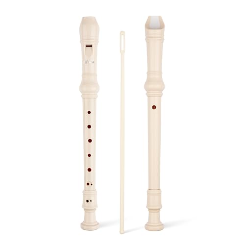SWAN Soprano Recorder Instrument for Beginners Student - Baroque Style 8 Hole Flute Detachable 3pcs Descant Recorder with Cleaning Rod and Fingering Chart for Kids over 6 Years Old, Beige