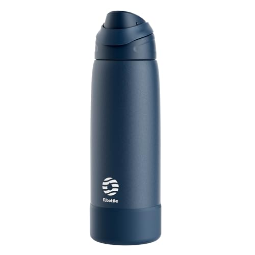 Fjbottle Botella Agua Acero Inoxidable 1L, Térmica con Botón y Funda | 24 h frío, apertura con un botón y cierre hermético; apta para lavavajillas, con funda de silicona y cepillo.