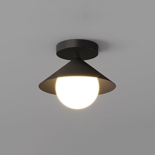 Lámpara de techo minimalista blanca con fuente LED, 3 CCT, color cambiable, moderna lámpara nórdica de metal acrílico, globo, para pasillos, espacios pequeños, iluminación de 18 cm de ancho (negro).