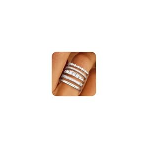 Stackable Silver/Gold Rings for Women Non Tarnish Trendy Dainty 14K Gold Plated Stacking Cubic Zirconia Thumb Ring Set Minimalist Promise Wedding Bands Engagement Rings for Women Size 6-10