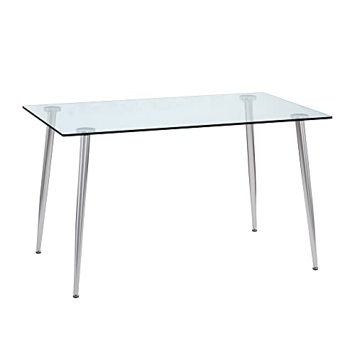 POULEII Glass Dining Table,Modern Minimalist Rectangular Table with Tempered Glass Tabletop and Silver Chrome Metal Legs for 6-8, Space Saving Dining Table for Kitchen Dining Room POULEII Glass Dining Table,Modern Minimalist Rectangular Table with Tempered Glass Tabletop and Silver Chrome Metal Legs for 6-8, Space Saving Dining Table for Kitchen Dining Room