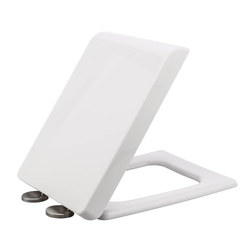 Siège de toilette carré à fermeture douce avec charnières réglables à dégagement rapide, installation facile et nettoyage facile, couvercle en polypropylène blanc compatible avec 06A (06C)