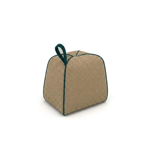 Image of FURNY Signature Regalia 4-Seater L-Shape Sofa Set with Movable Ottoman & Accent Suri Pouf | Flexible LHS /RHS Layout | Boston Fabric | 40D Foam + Zigzag Spring | 3-Yr Warranty (Peacock Green, Beige)