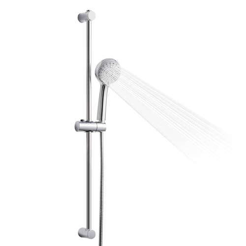 OFFO Shower Slide Bar Combo, Adjustable 31 in Slide Bar with 3-Mode Round Handheld Shower Head and 60 in Stainless Steel Hose, Screw Wall Mounted, Chrome Finish