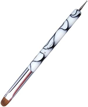 French Nail Brush, YIHUALE 2 Way French Gel Acrylic Nail Art Kolinsky Brush With Dotting Tool for Professional Manicure Cuticle Clean Up Nail Art Design- White And Black (16#, White And Black)