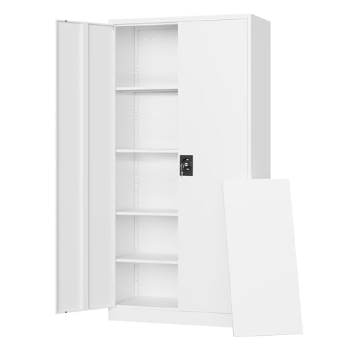 Image of Letaya Metal Garage Storage Cabinets with Lock Door and Adjustable Shelves, Steel Tool Cabinets for Home,Office,Warehouse Organisieren (White, 72 inch H)