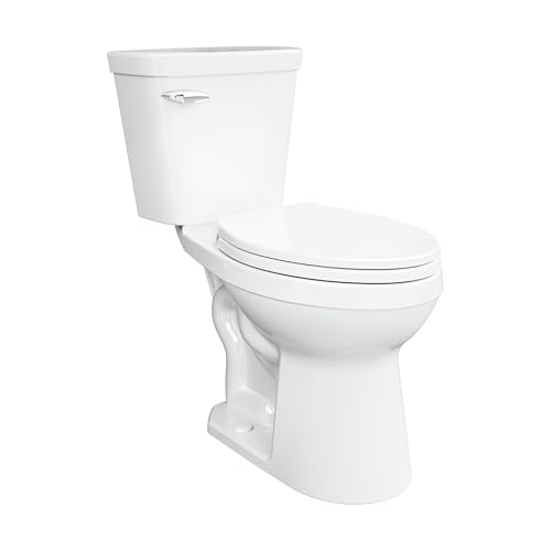 Gerber Viper Force Compact Elongated Two-Piece Toilet with 12-in Rough in, ADA Compliant Chair Height, High Efficiency 1.28 GPF, Soft-Close Seat and Install Kit with Wax Ring Included, White, GRS48350