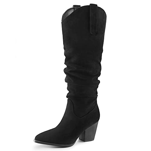 mysoft Women's Cowboy Knee-High Boots Pointed Toe Mid Chunky Heel...