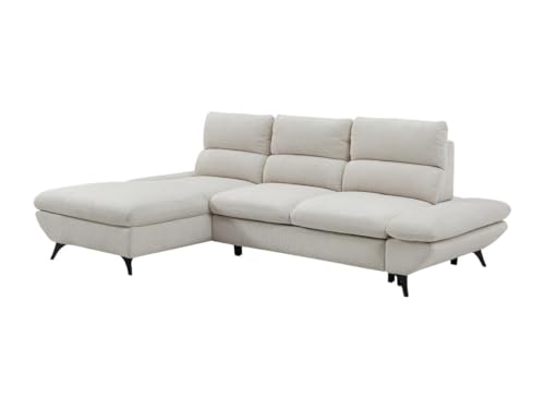 Vente-unique-Sofá esquinero Izquierdo Convertible con Respaldo deslizable de Pana Beige LIORI