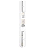 BAKAJI Armadio da Bagno alto e sottile con 2 Ante, 1 Cassetto e 5 Ripiani Regolabili, Mobile a colonna Multiuso Bianco Salvaspazio, Armadietto per asciugamani, Mobiletto Organizer 20 x 20 x 180 cm