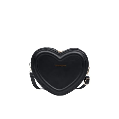 Kexpery Damen-Modetasche, weiblich, Herz-Tasche, Tragetaschen, PU-Leder, Handtasche (schwarz)