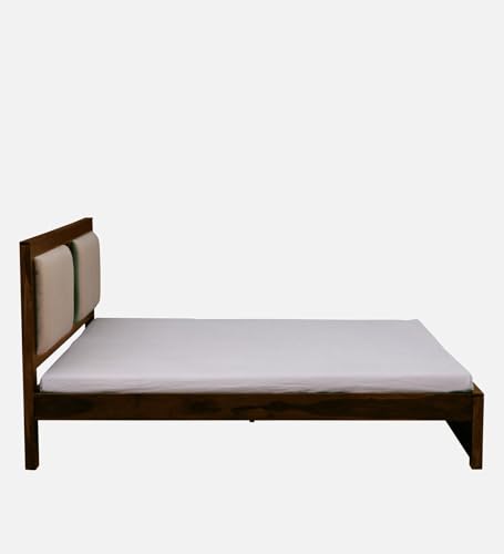 Image of EXCEL International Solid Sheesham Wood Queen Size Bed Without Storage | Wooden Double Bed & Upholstered Cushined Headboard for Bedroom | Rosewood, Provincial Teak Finish