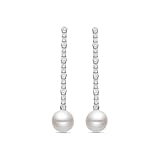 LUXENTER Pendientes de Plata De Ley 925 con Perla Blanca acabados en Rodio. Color Plata. Pendientes Largos. Joyas para Mujer -Modelo Nibar