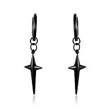  1 paire de boucles d\'oreilles pendantes en forme de croix et d\'étoiles noires pour homme et femme en acier inoxydable