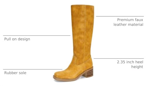 Image of DOEYG Women's Banana Knee High Boots Square Toe Chunky Block Heel Tall Boots Wide Calf Fashion Comfortable Casual Pull on Long Boots