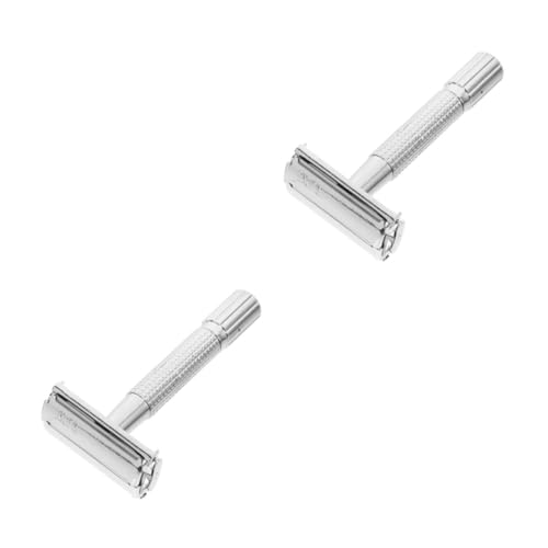 BESTYASH 2 Juegos Rasurador de cabello mango de maquinilla de afeitar de seguridad maquinilla de afeitar facial maquinilla de afeitar de doble cara acero inoxidable Silver