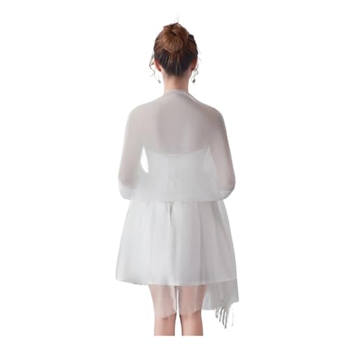 Robe de soirée longue dentelle mousseline cape pompons écharpe