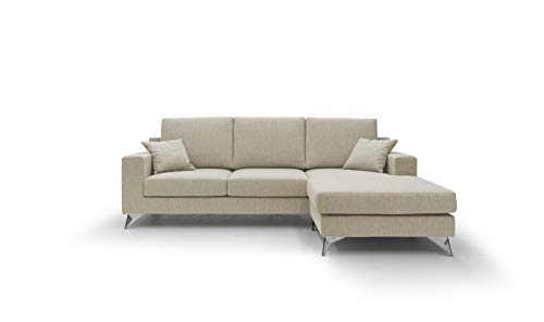 Homcom Italian Home - Sof fijo de tela suave impermeable, modelo Vertigo de 3 plazas o esquinero con chaise longue reversible, estructura de madera de abeto, fabricado en Italia, (crema, esquina)