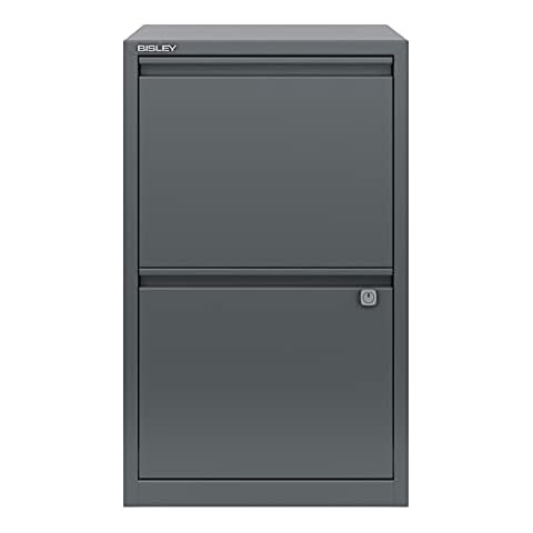 Archivador de hogar Bisley de metal gris antracita con 2 cajones de archivos de suspensión A4 y cerradura Cover