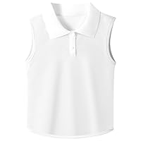 GroYolan Girls Polo Shirt Sleeveless Golf Shirts Contrast Collared Button-Up Tennis T-Shirts Quick Dry Breathable Tank Tops White