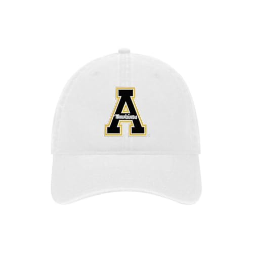 Appalachian State University Beach Washed Cotton Twill Baseball Hat with Mountainners A Logo (Cotton Twill, White)