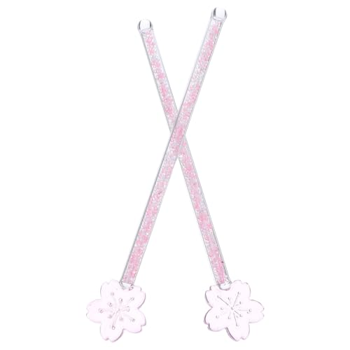 TOMETURE Glass Cocktail Stirrers 2pcs Reusable Cherry Blossom Design Heat-resistant Glass Stirring Rods for Juice, Tea, Coffee Mixing and Party Beverage Supplies