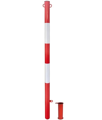 Paletto di Delimitazione completo di canotto Lucchettabile di 48mm x 120cm, Made in Italy - Dissuasore Parcheggio Rimovibile Bianco Rosso – Paletto in Ferro per Parcheggio - Barriera Resistente