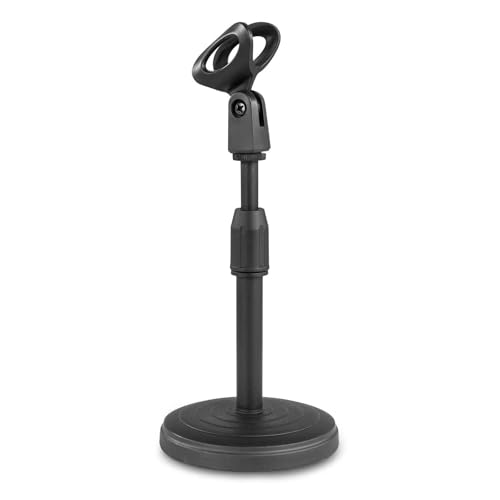 Vonyx TS03 Soporte de micrófono para mesa, color negro, soporte de micrófono regulable en altura, con pinza orientable, pie universal y antideslizante, ideal para streaming de audio o conferencias