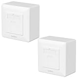 Lumonic 2er Set Netzwerkdose Aufputz CAT7 | 1-Port RJ45 | ohne Stemmen nachrüsten | LSA-Montage, T568A/B farbcodiert | ABS Gehäuse, weiß | Ethernet-Dose bis zu 10 Gbit/s