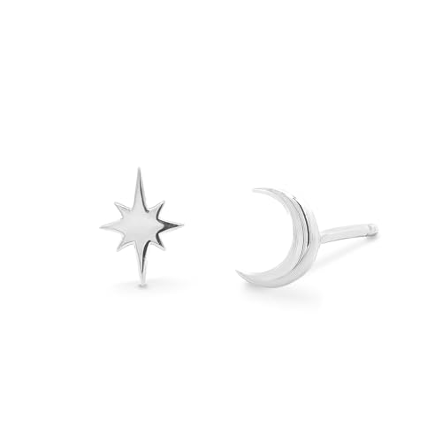 Boma Jewelry Sterling Silver Crescent Moon & North Star Mismatched Stud Earrings