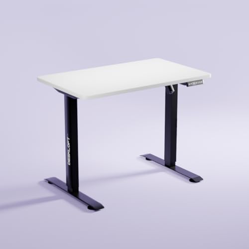 Image of Electric Standing Desk Height Adjustable Workstation| Ergonomic Sit Stand with Walnut Wood Grain Top, Motorized Adjustable Computer Desk for Home Office (Black Frame & White Top, 1200x600 mm)
