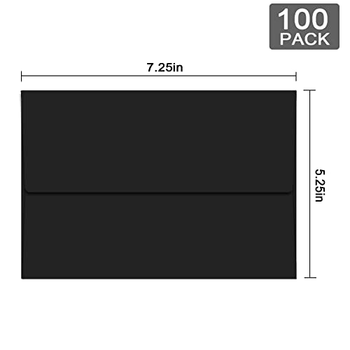 100 Packs 5 X 7 Envelopes For Invitation, Black A7 Envelopes Self Seal-Square Flap, Perfect For Weddings, Photos, Invitations, Greeting Cards, Mailing, Baby Shower (5.25 X 7.25 In) #TOP1