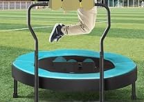 LIFEZEAL Cama Elástica Infantil con Red Seguridad 100kg - Trampolín Interior/Exterior con Barandillas Desmontables y Base Antideslizante para Niños 3-6 Años (Azul)