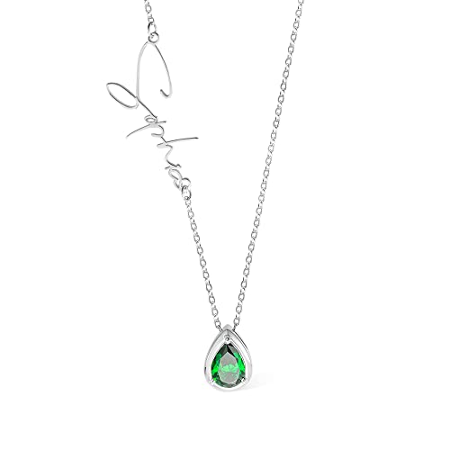Custom Sideways Name Necklace with Birthstone Gift for Women Sterling Silver Personalized Name Pendant Necklace for Mom Grandma Mothers Day Nameplate Jewelry Gift for Her Women Christmas Birthday Gift