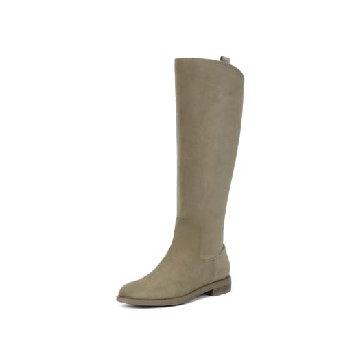 Image of Knee High Boots Women Rounded Toe Flat Retro Bais Opening Low Chunky Heel Riding Boots
