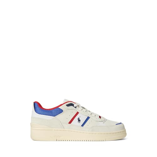 POLO RALPH LAUREN メンズ 125 マスターズ スポーツ スエード スニーカー, Bianco/Royal/Red, 9.5