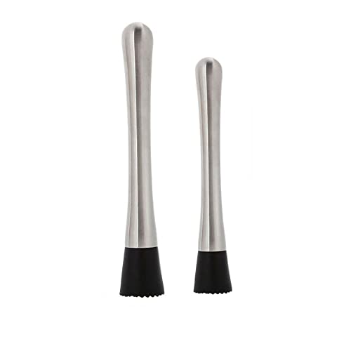 SEIWEI Cocktail Muddler Mixing Spoon Long Drink Stirrer for Fruit Mojitos Drinks Stainless Steel Home Bar Tool Silver (21cm and 24.5cm)
