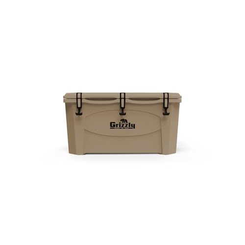 Grizzly 75 Cooler | 75 qt Ice Chest Durable Rotomolded Insulated | Made in USA | Warranty for Life | For Beach Boat Camping Fishing Hunting | G75 | Tan