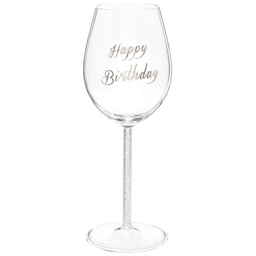 Maturi Happy Birthday Weinglas mit silbernem Diamantstiel, 400 ml, transparent, 470200