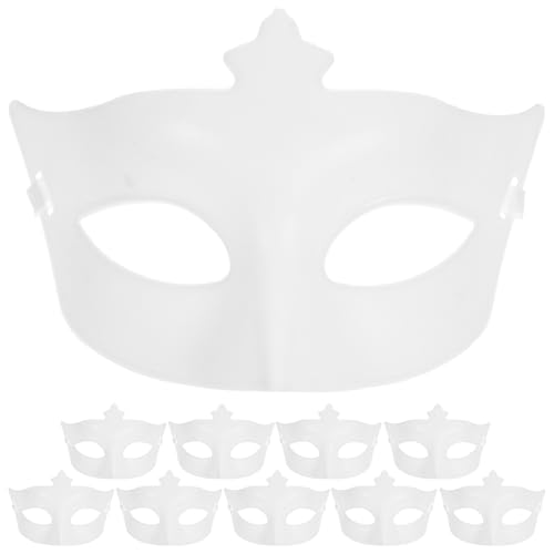 Homoyoyo 10 Demi-masques Faciaux Vierges en Plastique Blanc, Légers et Portables, Adaptés pour Fêtes Masquées, Cosplay et Soirées à Thème, Surface Lisse Facile à Peindre, Ensemble de 10