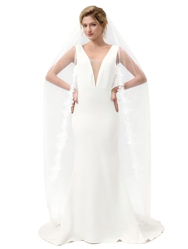 AierHuiOi Bridal Veil 1 Tier Lace Ivory Wedding Veil With